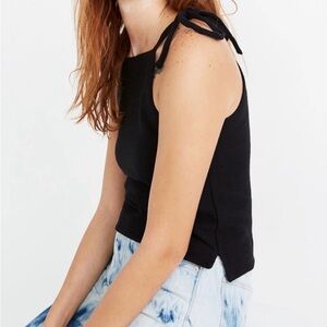 Madewell Texture & Thread Small Black Tie Strap Tank Swing Top